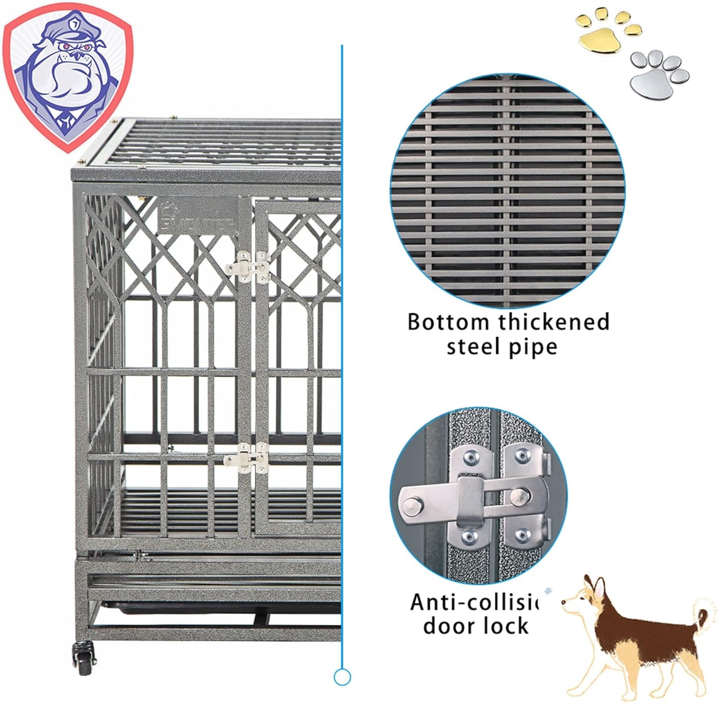 Heavy Duty Dog Cage for Large Dog Strong Metal Kennel and Crate Pet Playpen with Three Doors, Four Wheels,38 Inch,Y Shape,Silver … … …