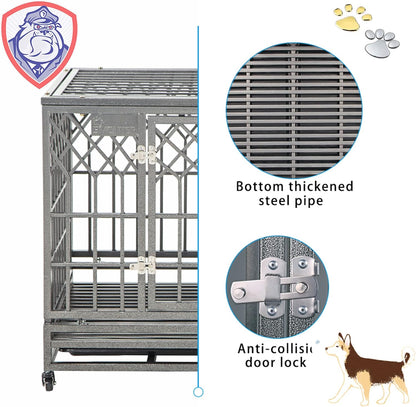 Heavy Duty Dog Cage for Large Dog Strong Metal Kennel and Crate Pet Playpen with Three Doors, Four Wheels,38 Inch,Y Shape,Silver … … …