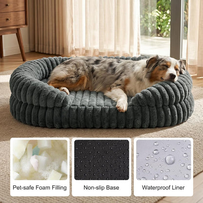 Extra Large Dog Bed, Washable Orthopedic Dog Beds with Waterproof Removable Cover, Anti-Slip Bottom XL Dog Bed, Anti-Anxiety Pet Bed, Thick Supportive Dogs Sofa, 109X84X20Cm, Grey