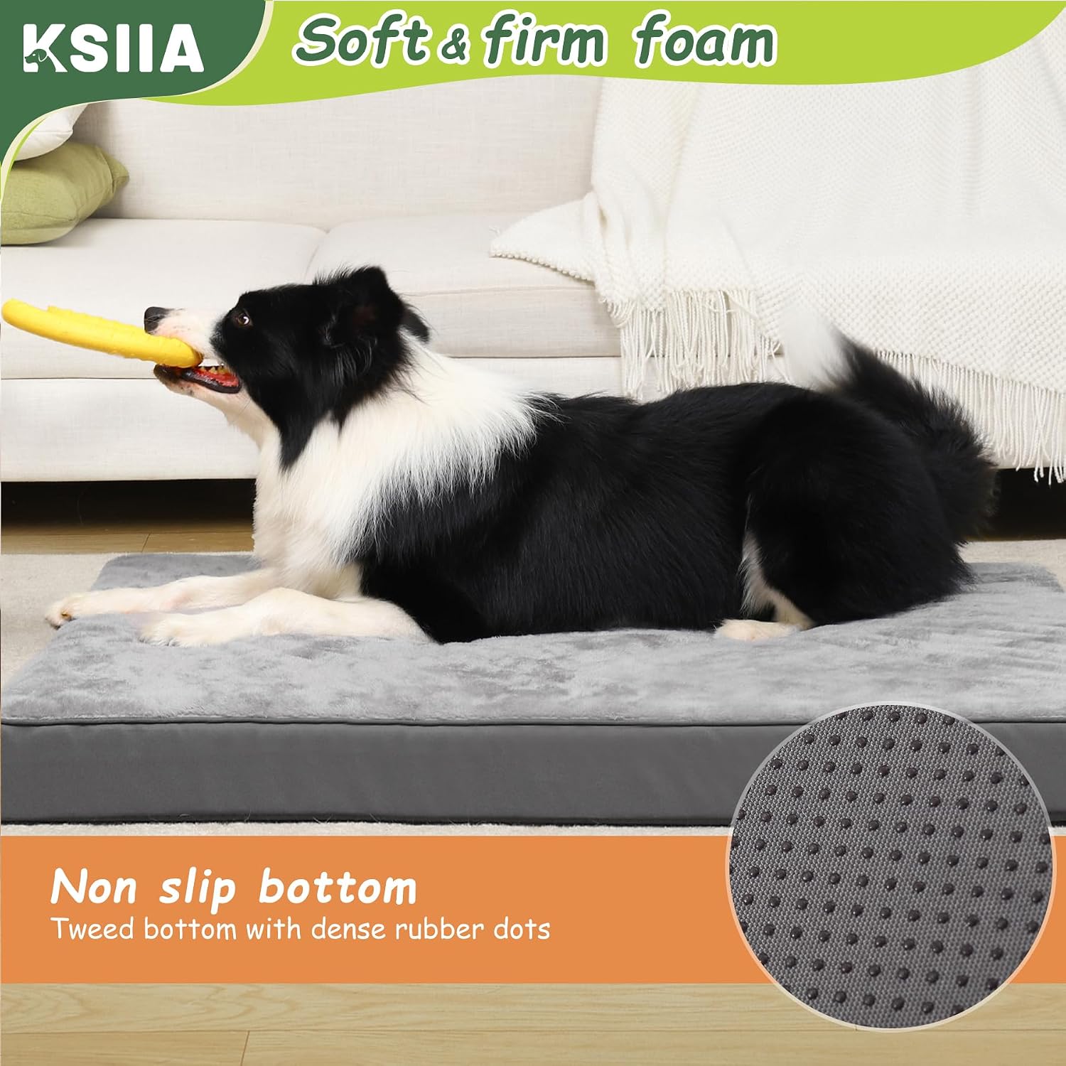Dog Beds Large Washable, Orthopedic Dog Crate Beds with Waterproof Removable Cover, Flat Mattress Non Skid Bottom, Pet Beds for Dogs, Grey, 88X55X7Cm