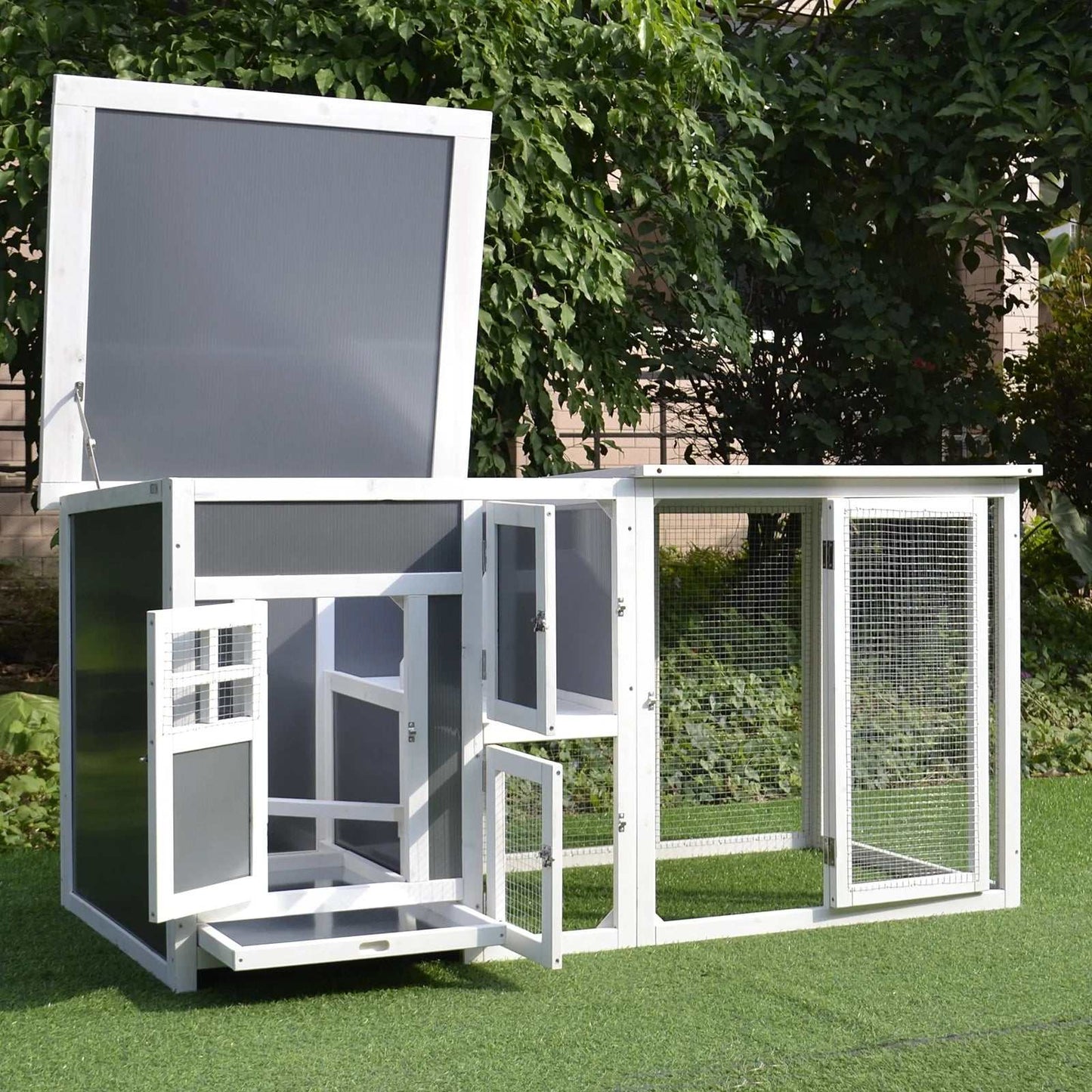 Pawhut 63" Chicken Coop Wooden Chicken House Rabbit Hutch Poultry Cage Hen Pen Backyard PC Roof with Run Box