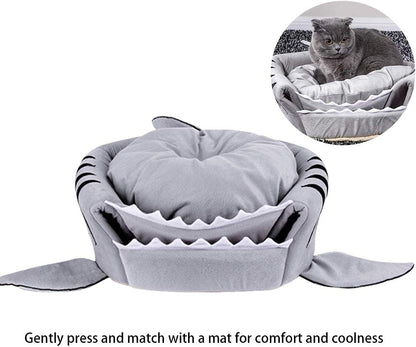 Dog Bed Shark Cat Bed Pet Cave for Small Pets with Removable Cushion Water Resistant Bottom Machine Washable Lovely Pet House Gift for Pet