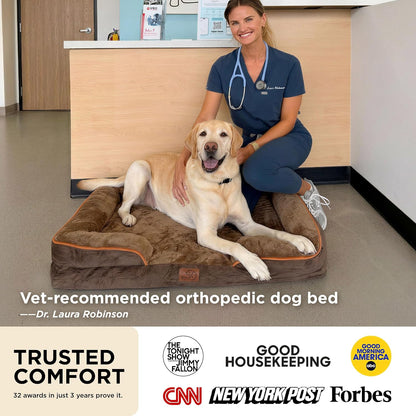 Large Dog Bed Sofa - Washable Orthopedic Dog Couch, 89X63X16Cm | Waterproof Inner Liner, Removable Flannel Cover, Dog Pillow with U-Shape Bolster, Grey Squre Pet Bed