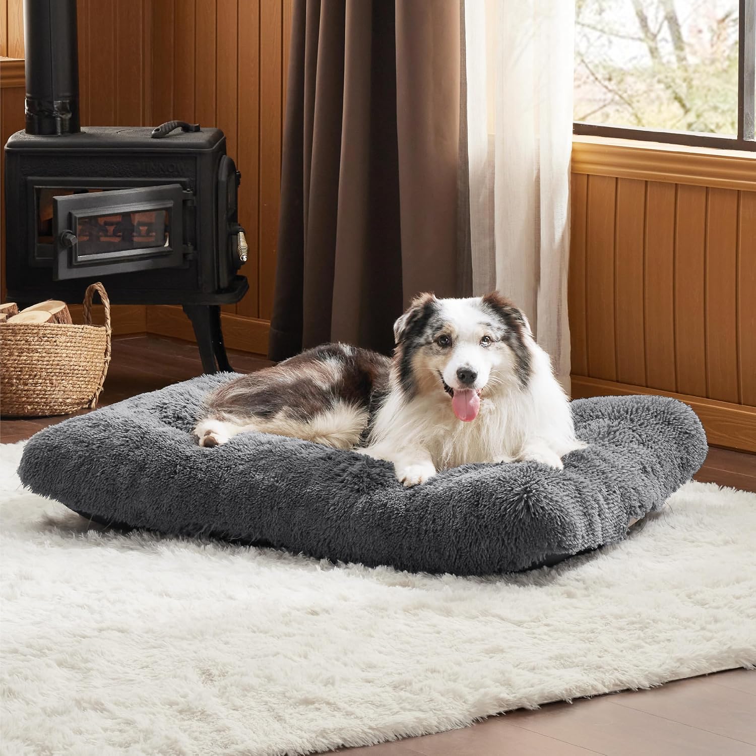 Dog Crate Bed Extra Large - XL Fluffy Crate Mattress Washable with anti Slip Bottom, Dog Anxiety Pillow Cushion for Xlarge Pets, Dark Grey, 104X69Cm