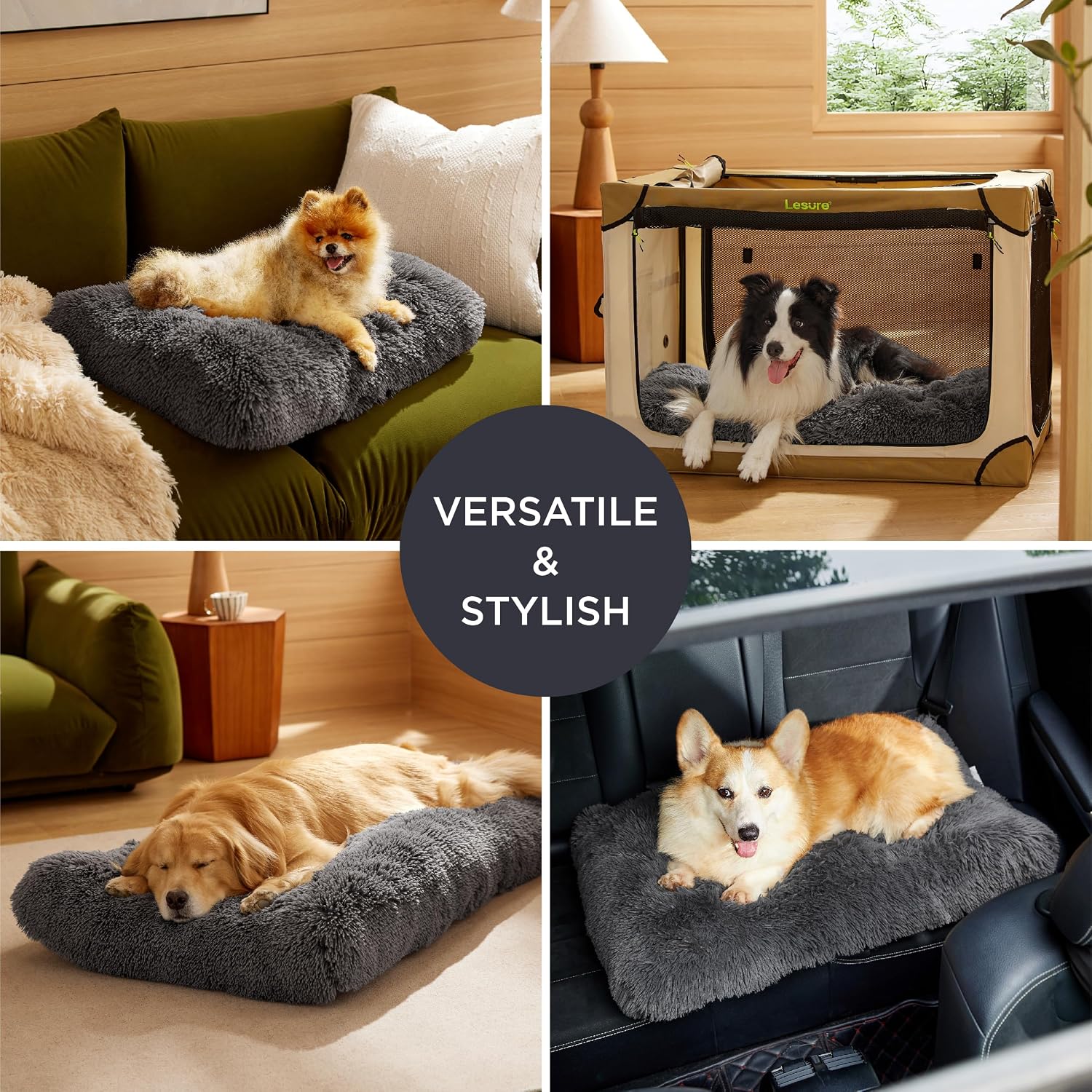 Dog Crate Bed Extra Large - XL Fluffy Crate Mattress Washable with anti Slip Bottom, Dog Anxiety Pillow Cushion for Xlarge Pets, Dark Grey, 104X69Cm
