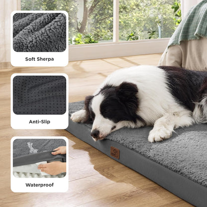 Orthopedic Dog Bed with Washable Cover for Large Dogs, 91X69Cm Grey | Egg Crate Foam Comfort Support Plush Pet Mat, Non-Slip Bottom, Removable Cover, Gifts for Dog, for Large Breed Dogs