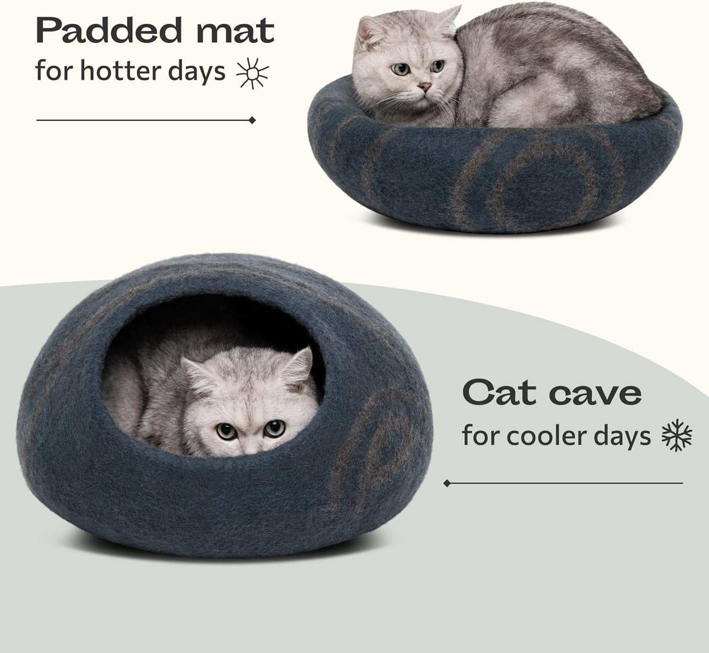 Cat Cave – Premium Felt Cat Bed for Indoor Cats, Handmade 100% Merino Wool (Large, Slate Grey)