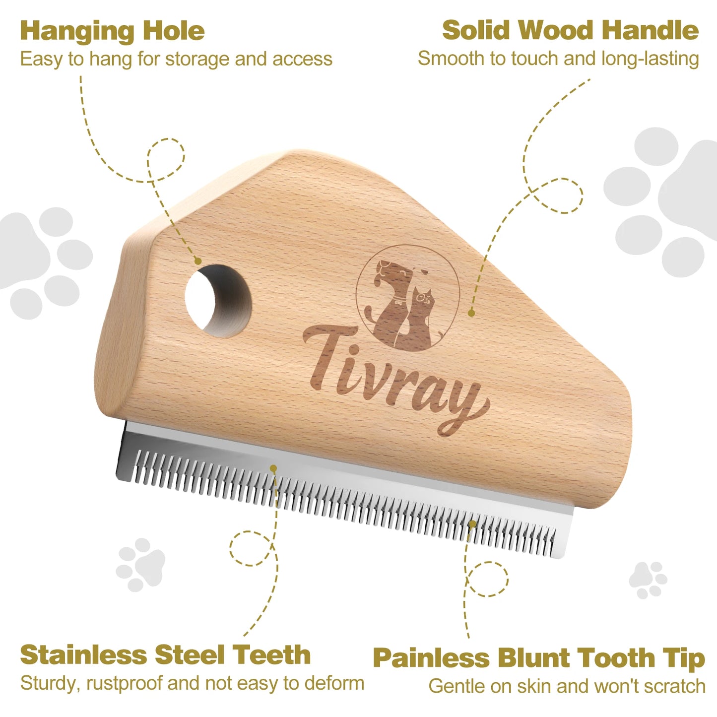 Dog Brush for Shedding Deshedding Brush for Dogs Pet Hair Removal Tool Painless Wood Remover for Pet Hair Cats Horses Cleaning
