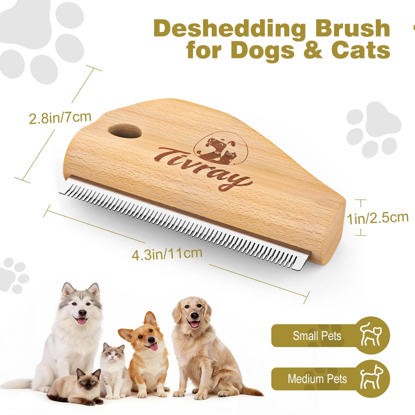 Dog Brush for Shedding Deshedding Brush for Dogs Pet Hair Removal Tool Painless Wood Remover for Pet Hair Cats Horses Cleaning