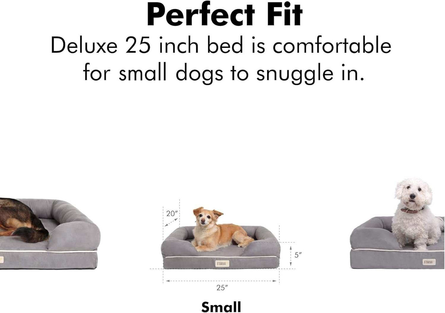 Small Dog Bed, Orthopedic Sofa Memory Foam Mattress, Calming Couch, Wall Rim Pillow, Water Resistant Liner, Washable Cover, Non-Slip Bottom, Chester, Small Khaki Beige