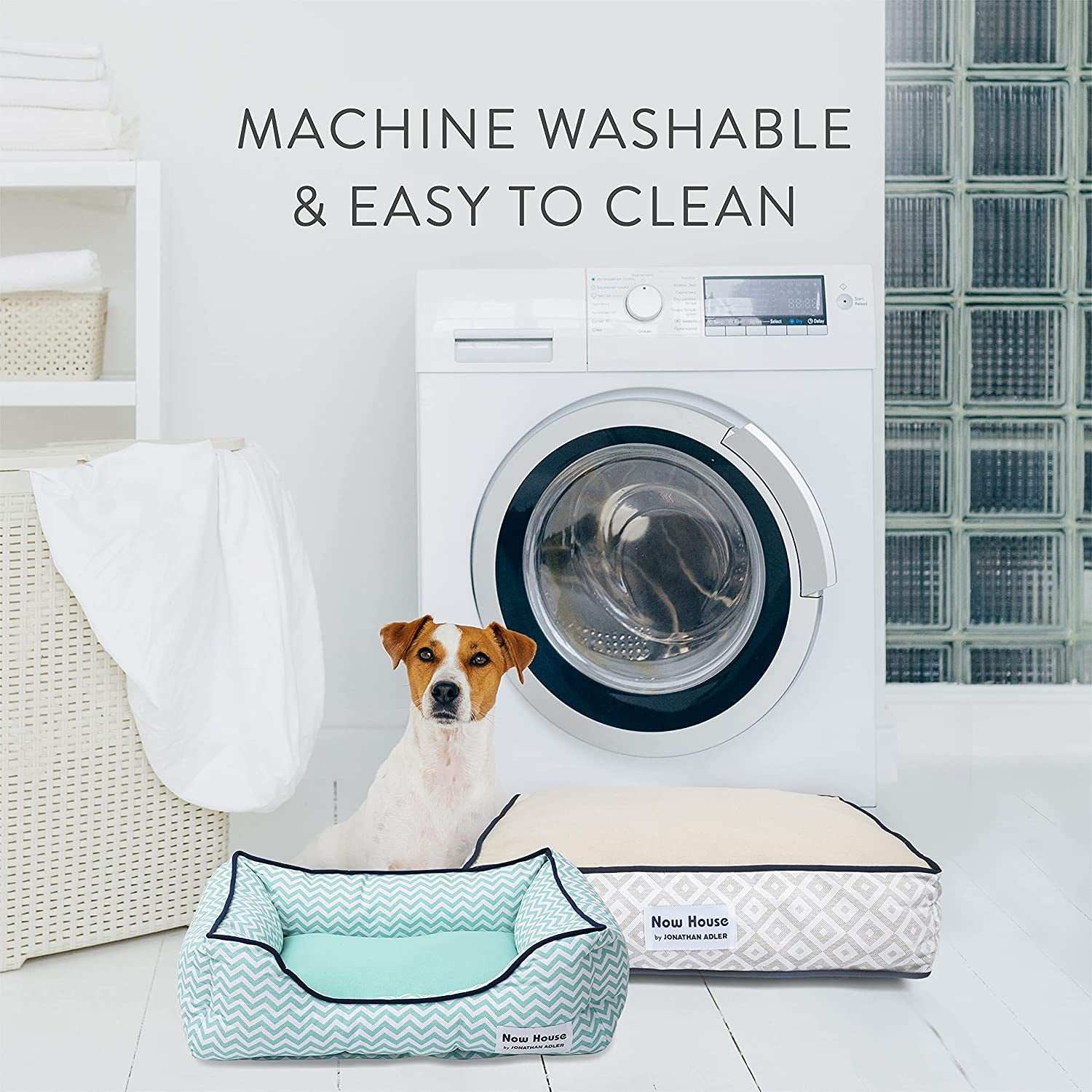 Jonathan Adler Now House for Pets Teal Chevron Cushion Dog Bed, Large: Machine Washable Dog Bed for Large Dogs by Jonathan Adler