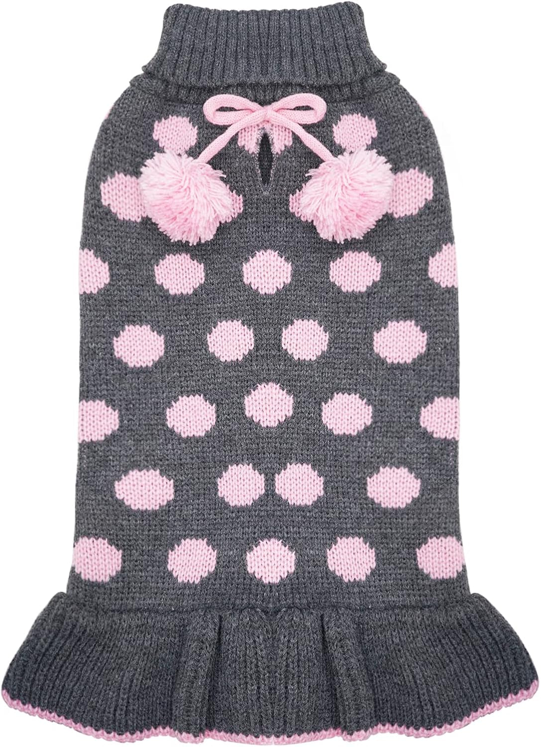 Dog Sweaters with Leash Hole for Small Dogs Turtleneck Dog Sweater Dress for Girl Polka Dot Knit Pullover Doggie Sweater Warm Pet Sweater