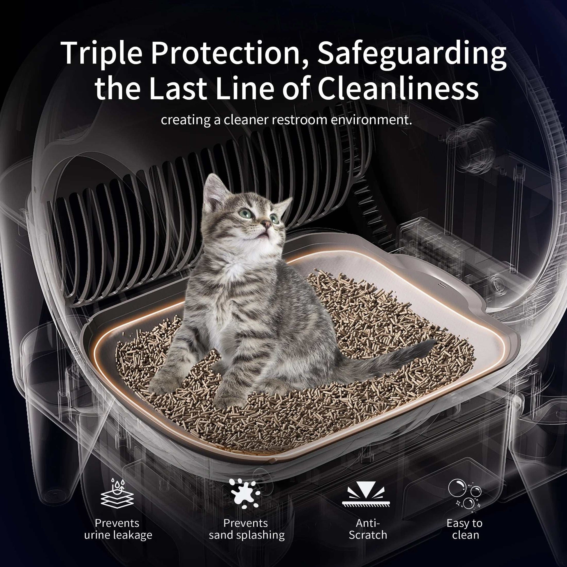 OMCPET Self Cleaning Cat Litter Box, Automatic Smart Litter Box for Multiple Cats with 10 Safety Sensor Radars, 110L Electric Cat Box with App-Control, Odor Control, Quiet Operation, Black