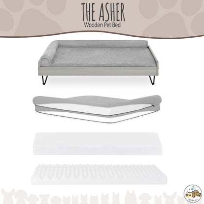 Asher Wooden Pet Bed with Mattress | Large to Extra Large Pet Bed with Mattress | Elevated Pet Bed | Greenguard Gold Certified Wooden Pet Bed
