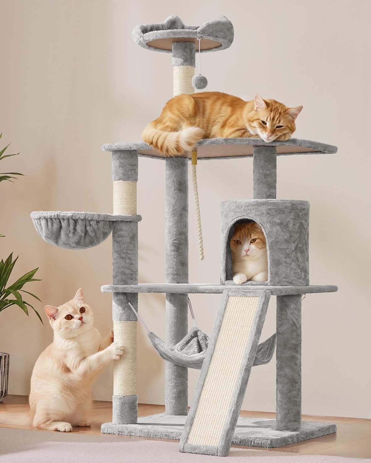 63.5-inch multi-level cat tree tower with platforms, hammock, scratching posts, and condo for kittens and cats