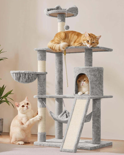63.5-inch multi-level cat tree tower with platforms, hammock, scratching posts, and condo for kittens and cats
