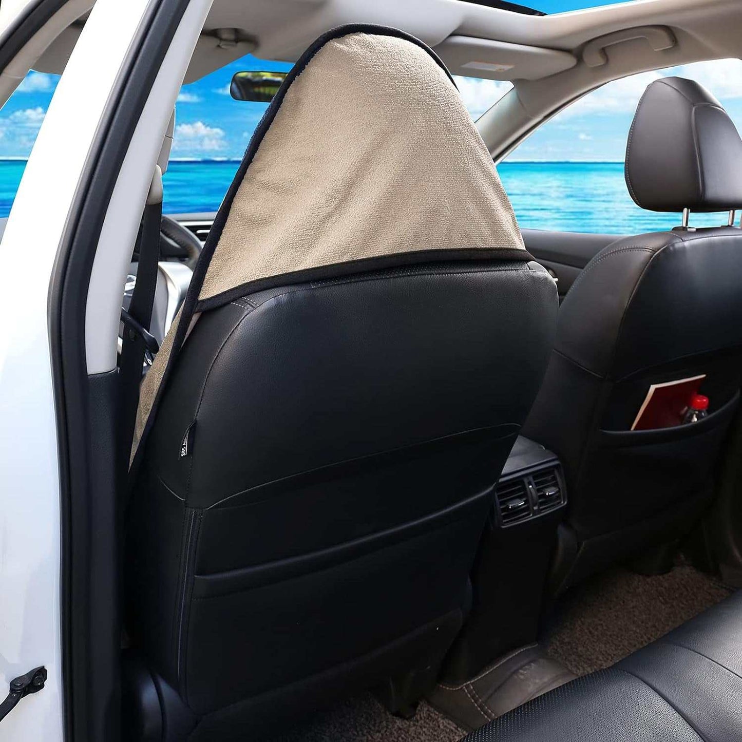 Towel Waterproof Car Seat Cover Beige for Trucks SUV Seats Fitness Athletes Pets Gym and Water Sport