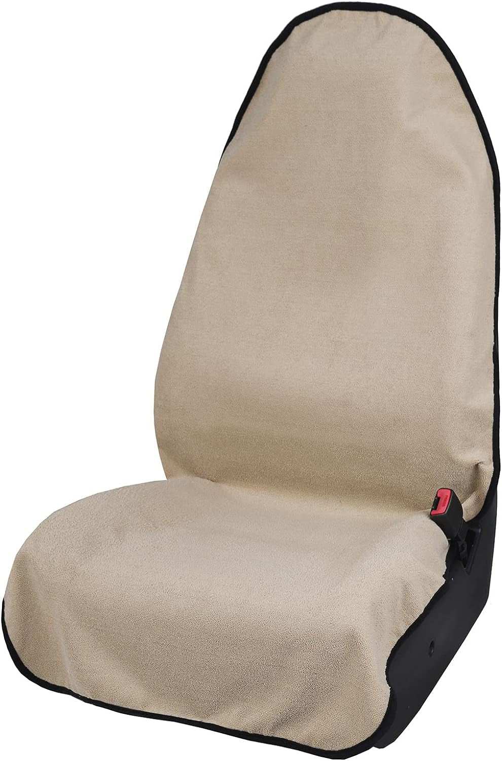 Beige waterproof car seat cover with towel texture and anti-slip backing for trucks and SUVs