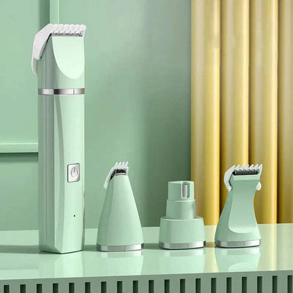 4 in 1 electric pet grooming kit with trimmer, clippers, nail grinder for cats and dogs in green and white