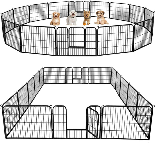 Metal dog playpen outdoor with 16 panels and built-in doors for puppy exercise and pet safety