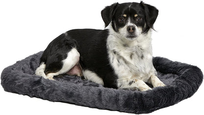 Midwest Homes for Pets gray faux fur bolster dog bed fitting 24-inch crates for small dogs and cats
