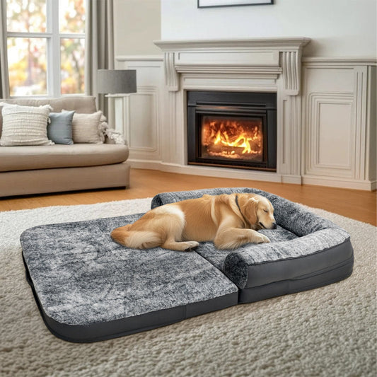 Guitain Leather Pet Bed large brown leather dog bed with raised bolster pillows and plush foam base
