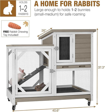 Indoor Rabbit Hutch Large Rabbit Cage, Outdoor Bunny Hutch Guinea Pig Cage - 4 Casters Include (Mocca Color without Bottom Wire Mesh)