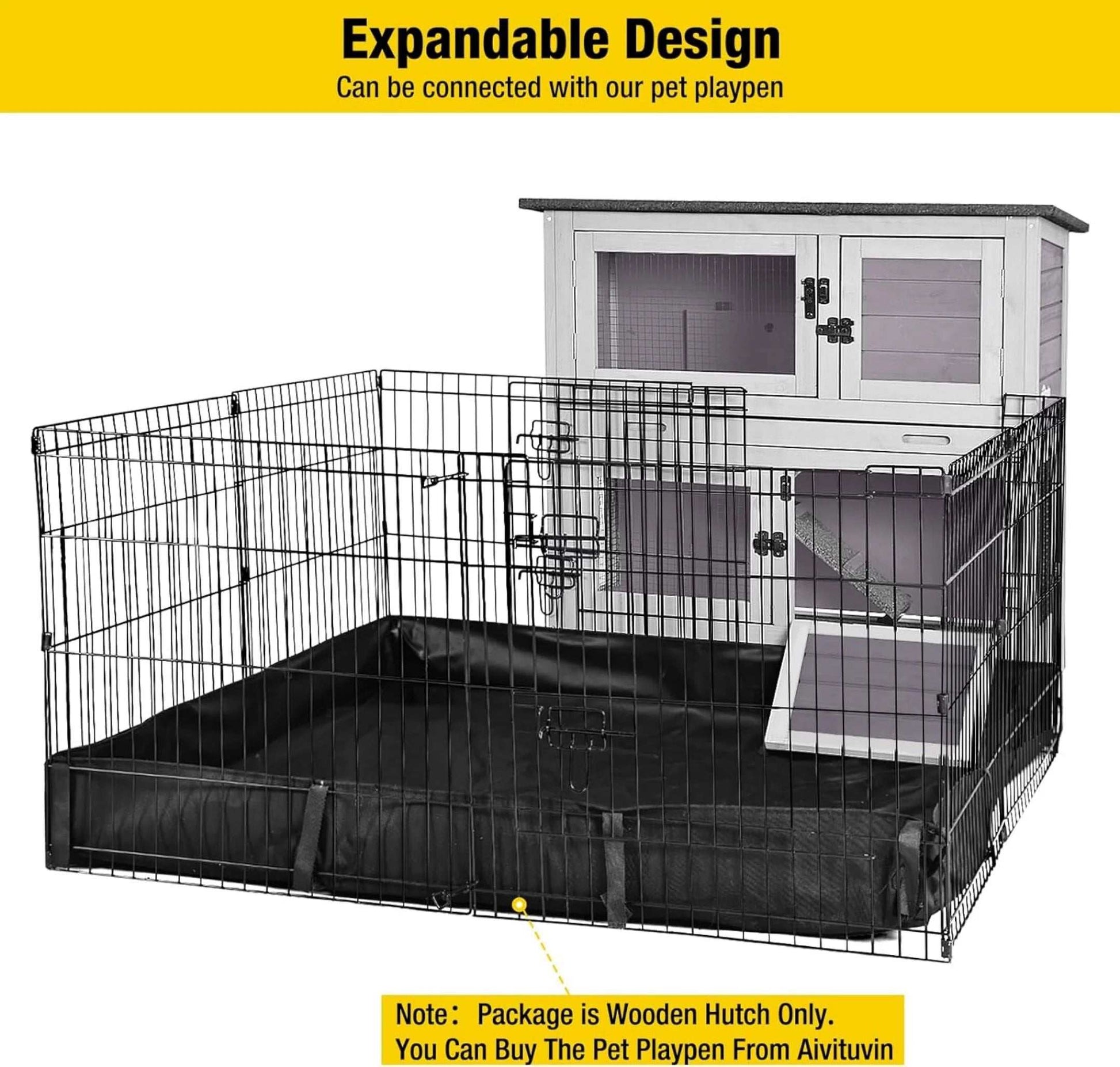 Rabbit Hutch Bunny Cage Outdoors & Indoors with Wheel, Two Layer Guinea Pig House