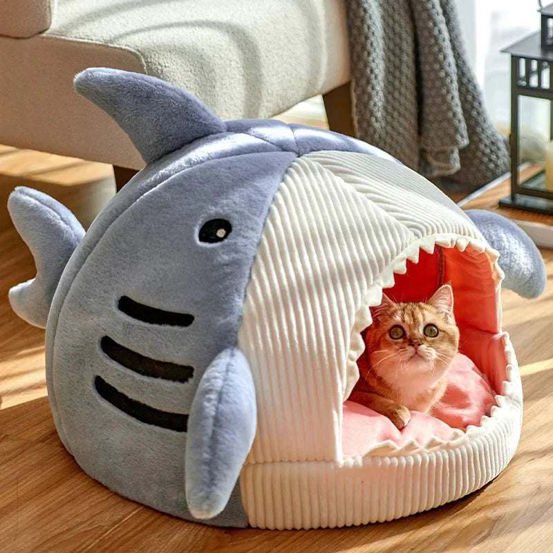 Luxury Plush Shark Pet Bed with ultra-soft plush and playful shark design for small pets