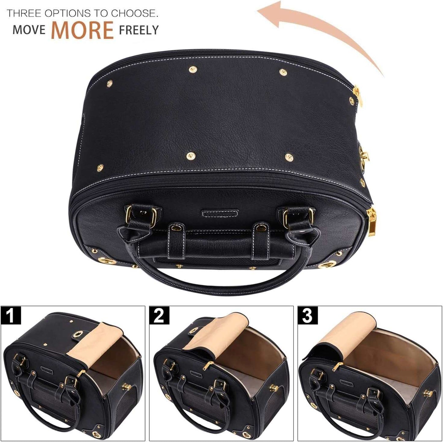 Dog Carrier Purse, Pet Carrier, Foldable Waterproof Premium PU Leather Pet Travel Portable Bag Carrier for Cat and Small Dog Home & Outdoor Small Black