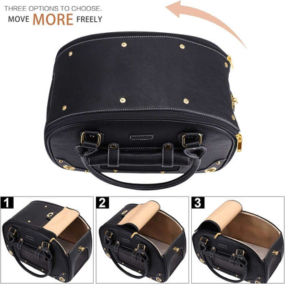 Dog Carrier Purse, Pet Carrier, Foldable Waterproof Premium PU Leather Pet Travel Portable Bag Carrier for Cat and Small Dog Home & Outdoor Small Black