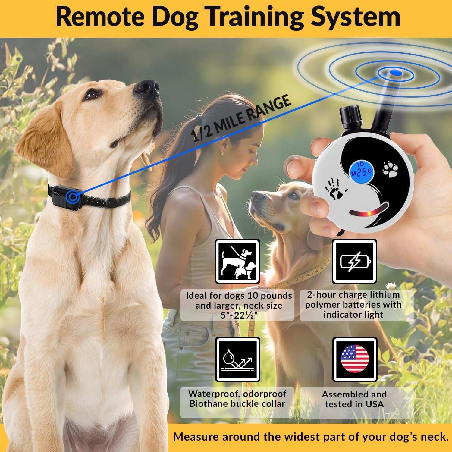 E-Collar Mini  ET-300 Remote Dog Training Collar – 1/2 Mile Range, Waterproof & Rechargeable, 100 Levels + Vibration + Tone + Light, for 1 Dog Small to Medium, Zen
