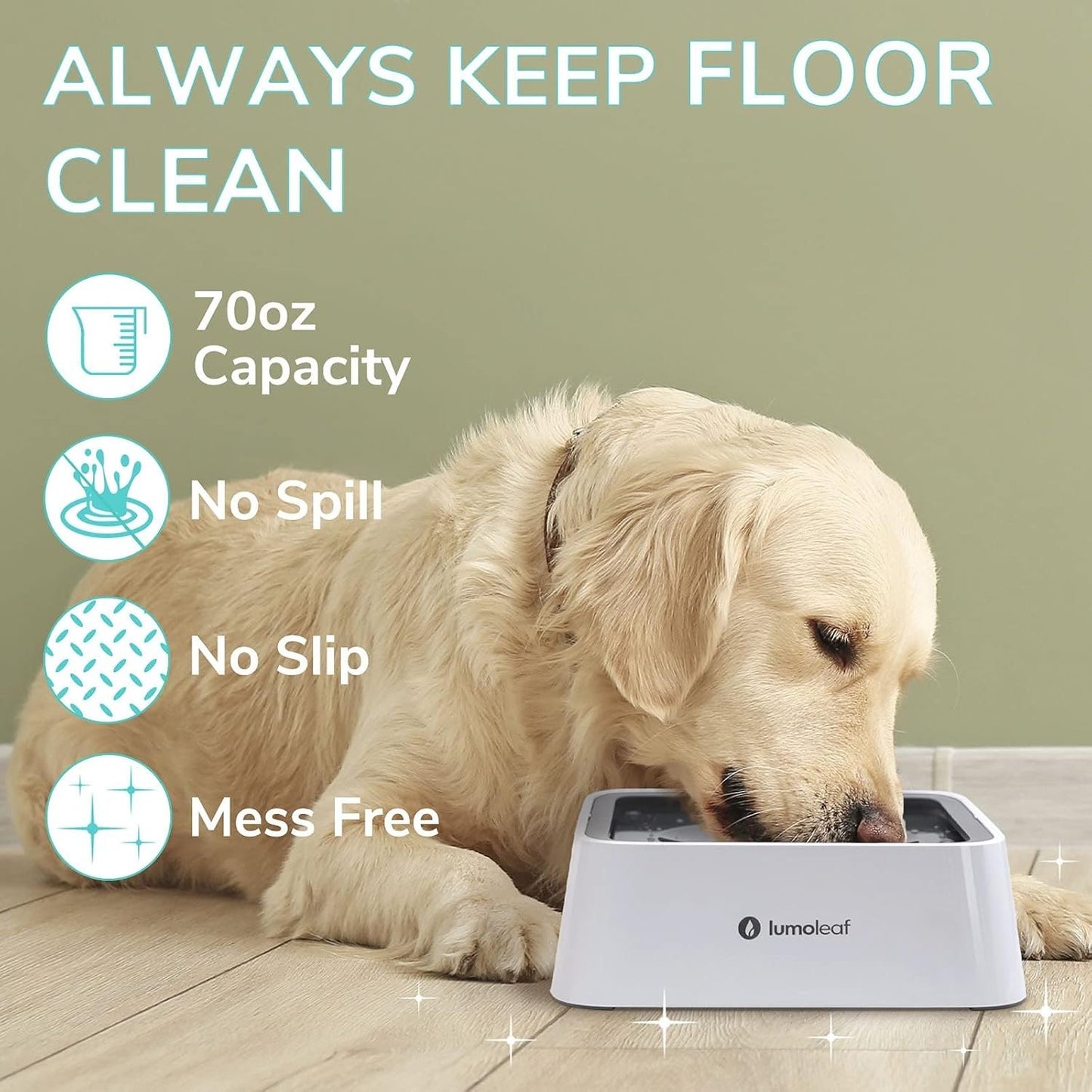 Large No Spill Slow Feed Dog Water Bowl Vehicle Travel Filter 70Oz 2L Capacity