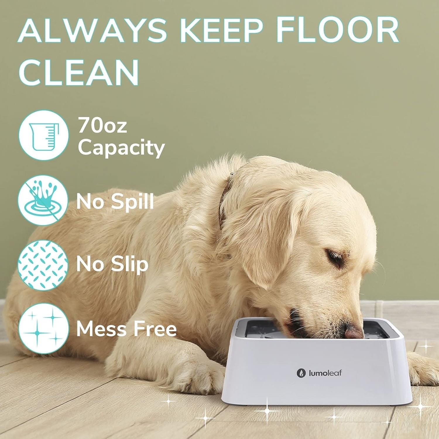 Large No Spill Slow Feed Dog Water Bowl Vehicle Travel Filter 70Oz 2L Capacity